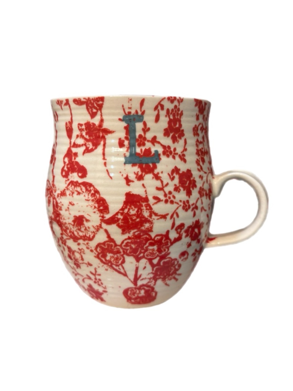 Anthropologie Homegrown Bohemian Floral Pattern Monogram Letter L Tea/Coffee Mug